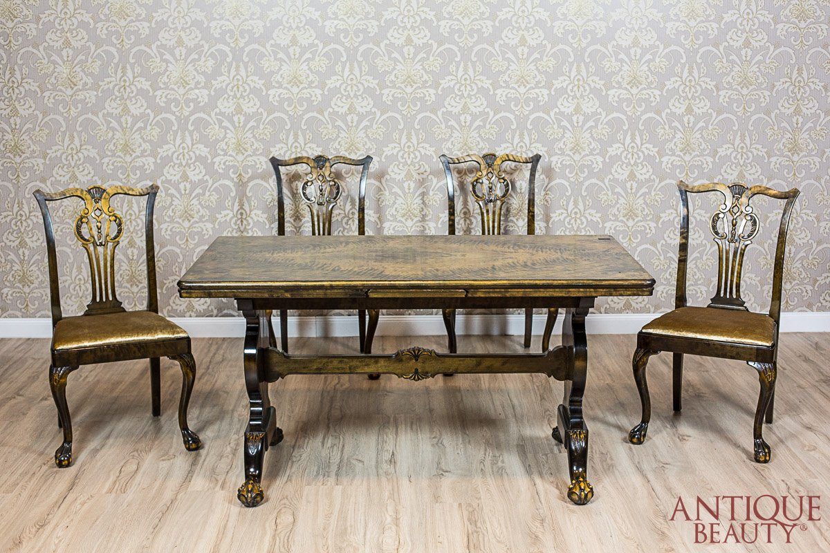 Antique Beauty Chippendale Extended Table With Chairs