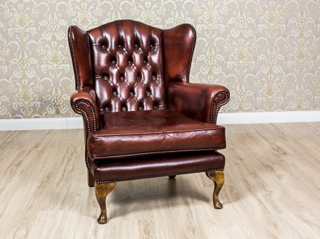 Stylized, Leather Wingback Armchair