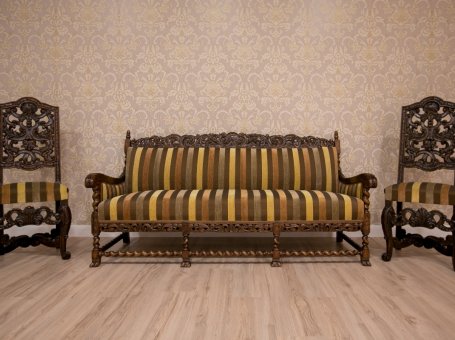 Komplet salonowy mocno rzeźbiony sofa + 2 krzesła