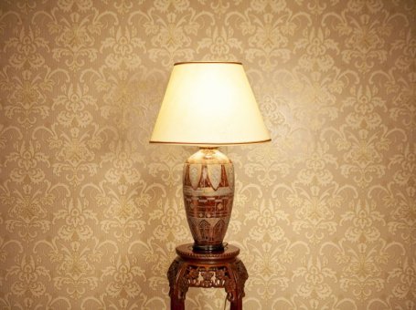 Ceramic Lamp on Wooden Base