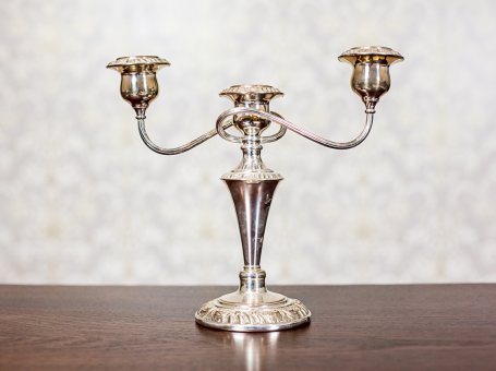 Silvered, Three-Arm Candlestick