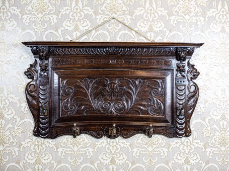 19th-Century Wall-Mounted Oak Coat Rack