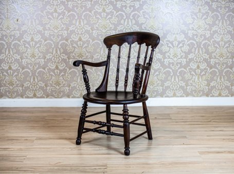 Drewniany angielski fotel z XIX w