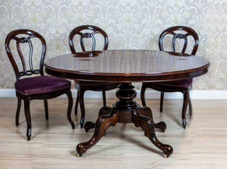 Mahoniowy stół z krzesłami w stylu Ludwika Filipa