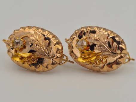 Gold Earrings from 1880 - 18 kt. Yellow Gold with Diamonds