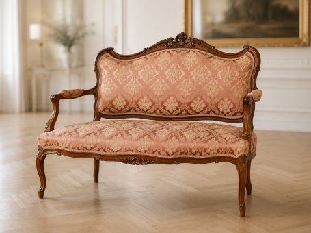Small Walnut Sofa in the Rococo Revival Style, 1930s