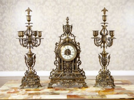 Unique French-Style Mantel Clock with Candelabras, Early 20th Century