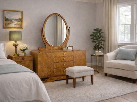 Fornirowana toaletka z owalnym lustrem