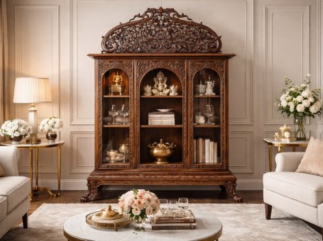 Grand Showcase with Carved Crest