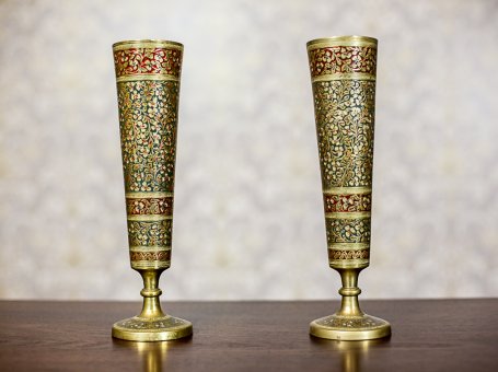 A Pair of Brazen Vases with Glaze