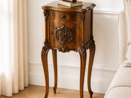 Rococo Walnut Night Stand from the Turn of the Centuries with Marble Top