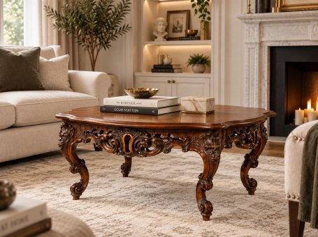 Decorative Carved Wood Rococo Revival Coffee Table, Mid 20th-Century
