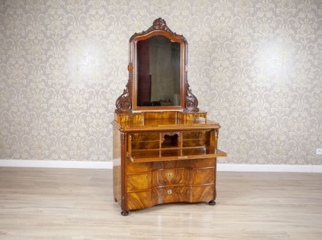 19th-Century Two-Part Dresser with Mirror in Brown Veneered with Rosewood