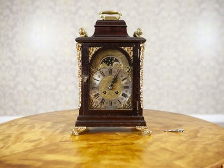 20th-Century Mantel Clock with Decorative Metal Fittings