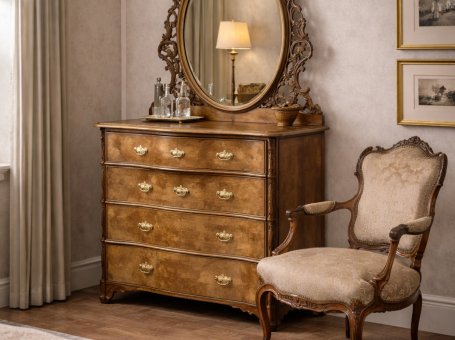 Louis Philippe Walnut Wood & Veneer Dressing Table, Late 19th Century