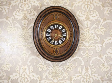 Oval Wall Clock with Inlays, Early 20th Century