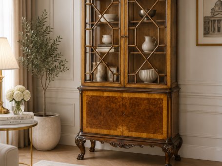 Mahogany Display Cabinet in Chippendale Style from the 1930s