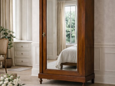 20th-Century Mahogany Linen-Press with Mirror