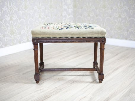 Antique Stool with Embroidered Seat