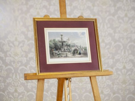 Engraving in Frame "Fountain in Madrid"