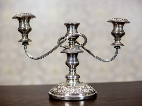 Silvered, Three-Arm Candlestick