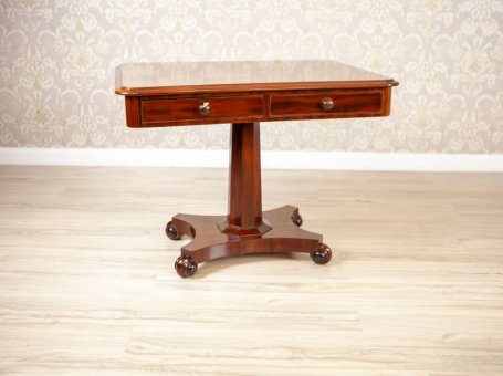 19th-Century Mahogany Table with Drawers