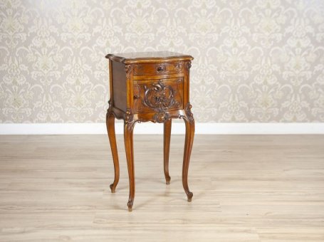 Rococo Walnut Night Stand from the Turn of the Centuries with Marble Top