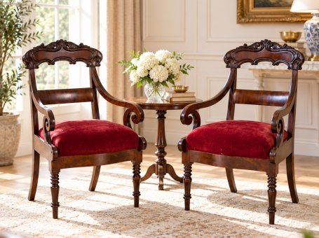 Pair of Antique Rococo Revival Beechwood Armchairs with Mahogany Accents, Late 19th Century