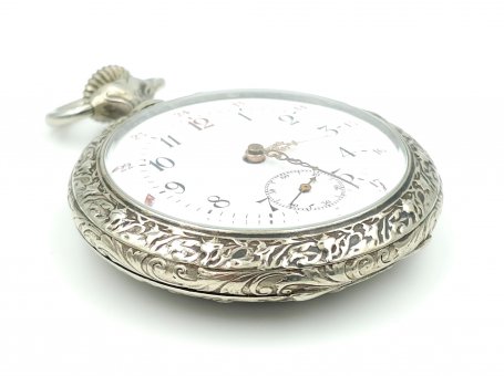 French Tribaudeau, Besançon Pocket Watch from ca. 1900 in Nickel Silver Case