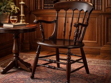 19th-Century English Beech Wood Armchair
