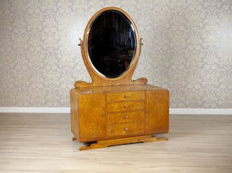 Veneered Vanity with Oval Mirror from the Early 20th Century