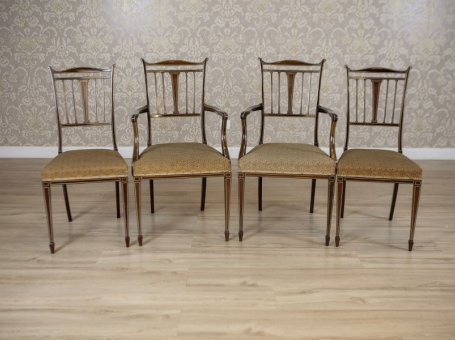 Set of 4 English Armchairs and Chairs in the Sheraton Style, Late 19th Century