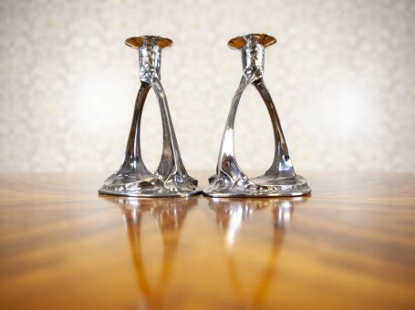 Pair of 20th-Century Art Deco Metal Candle Holders
