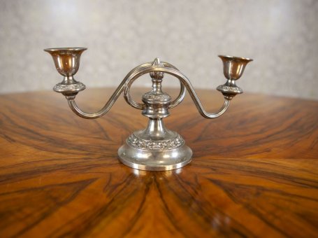 Silver-Plated Two-Armed Candle Holder Circa 1930-1940