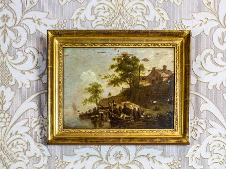 19th-Century Oil Painting on Hardboard