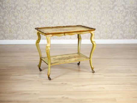 Rococo Mahogany Tea Table From the Late 19th Century With Floral Paintings