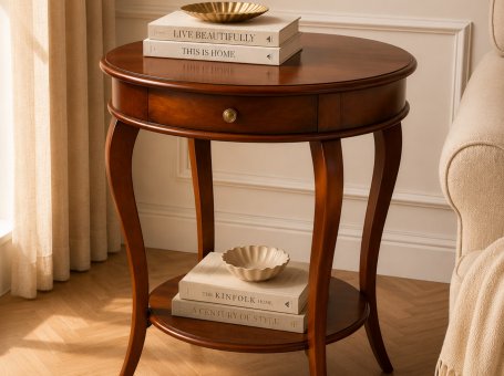 Late 20th Century Classical Style Round Side Table / Sewing Table