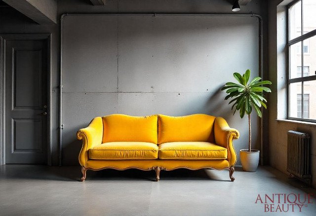 żółta sofa w nowoczesnym wnętrzu