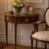 Elegancki p&oacute;łokrągły stolik konsolowy Edwardiański z dwoma szufladami, początek XX wieku