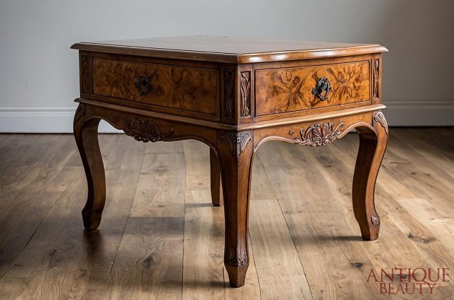 niski antyczny stolik we wnętrzu